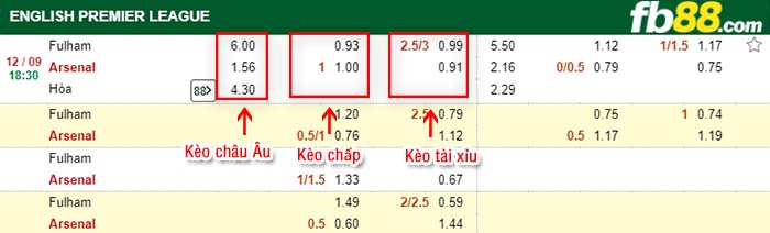 fb88-tỷ lệ kèo chấp Fulham vs Arsenal