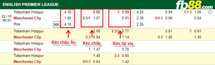 fb88-tỷ lệ kèo chấp Tottenham Hotspur vs Manchester City