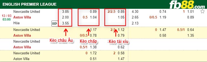 fb88-tỷ lệ kèo chấp Newcastle vs Aston Villa