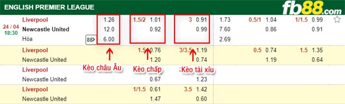 fb88-tỷ lệ kèo chấp Liverpool vs Newcastle