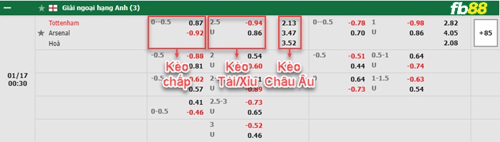 Fb88 bảng kèo trận đấu Tottenham vs Arsenal
