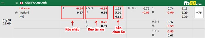 fb88 tỷ lệ kèo chấp Leicester vs Watford