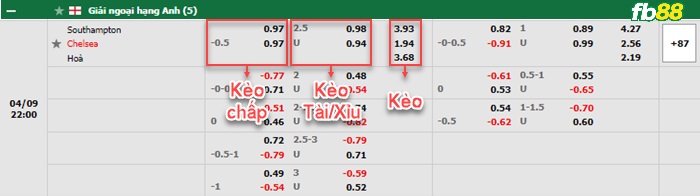 Fb88 bảng kèo trận đấu Southampton vs Chelsea