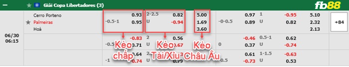 Fb88 bảng kèo trận đấu Cerro Porteno vs Palmeiras