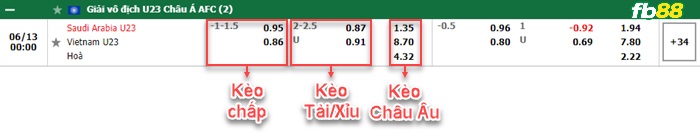 Fb88 bảng kèo trận đấu U23 Saudi Arabia vs U23 Việt Nam