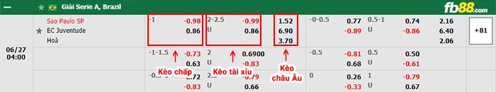 fb88 tỷ lệ kèo chấp Sao Paulo vs Juventude