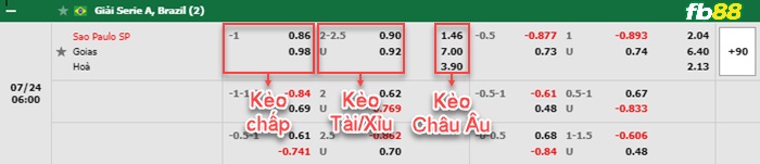 Fb88 bảng kèo trận đấu Sao Paulo vs Goias