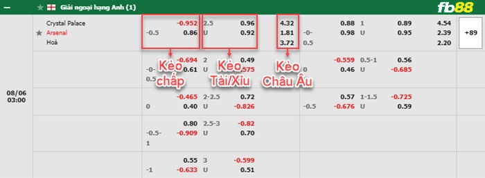 Fb88 bảng kèo trận đấu Crystal Palace vs Arsenal
