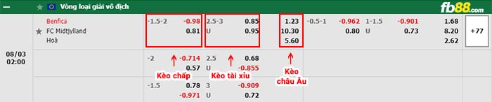 fb88 tỷ lệ kèo chấp Benfica vs Midtjylland